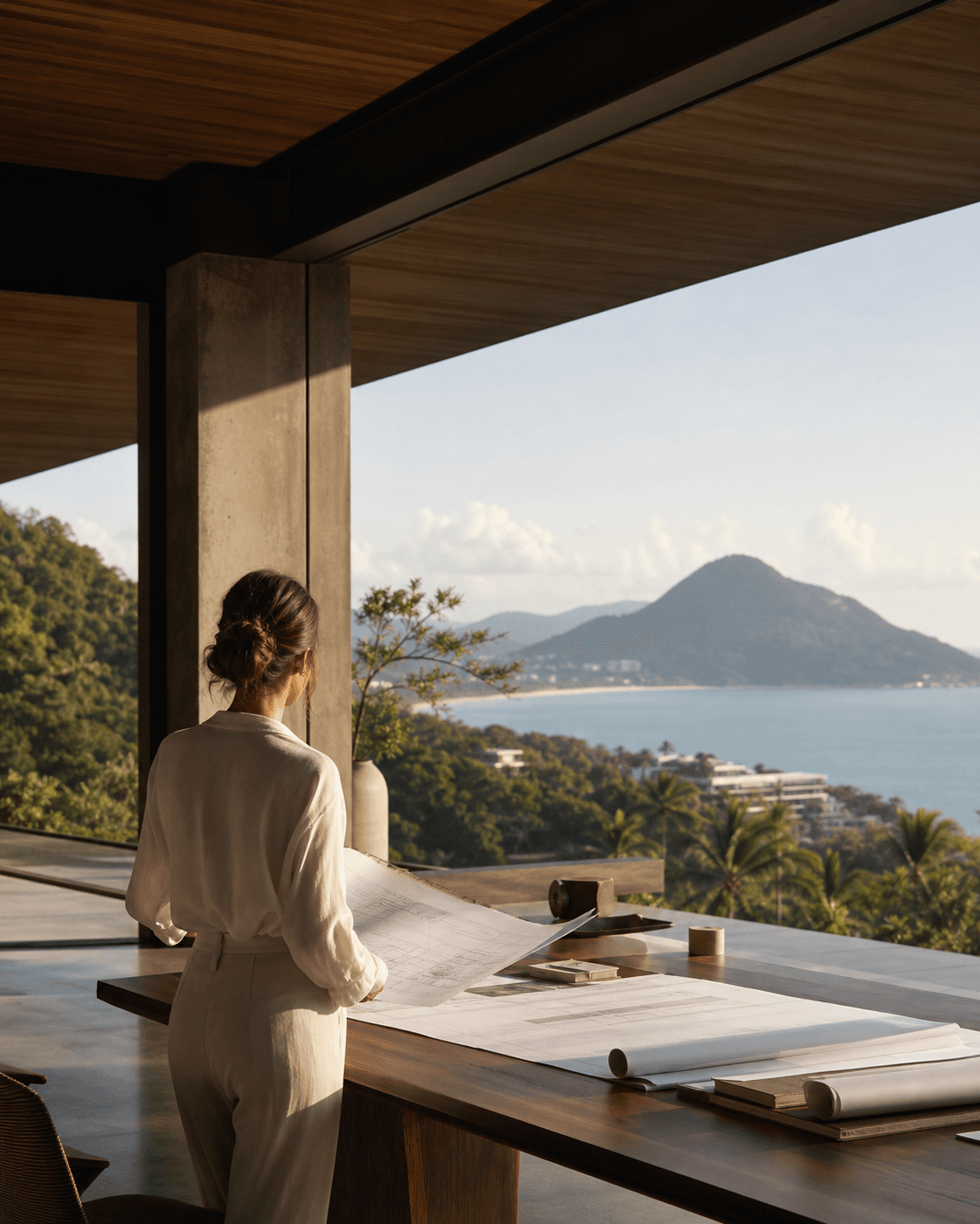 Professionnel travaillant face à la mer en Thaïlande